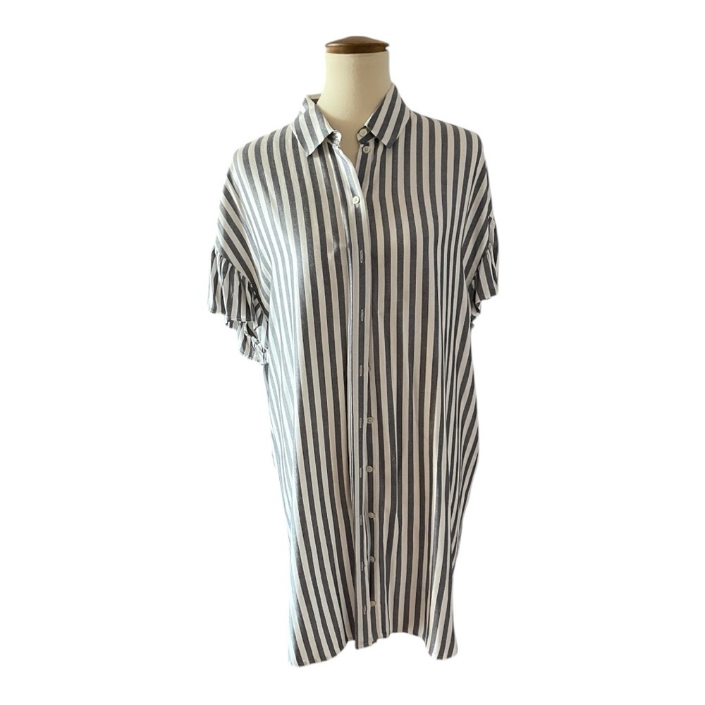 #300, Madewell Button Up Flutter Sleeve, Striped … - image 1